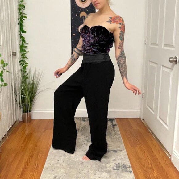 Ramy Brook Johanna Sequin Evening Jumpsuit Size 10 Black Combo Blkco - Picture 7 of 16